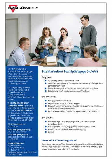 Abbildung zu Stellenanzeige Sozialpädagogen/Sozialarbeiter (m/w/d)